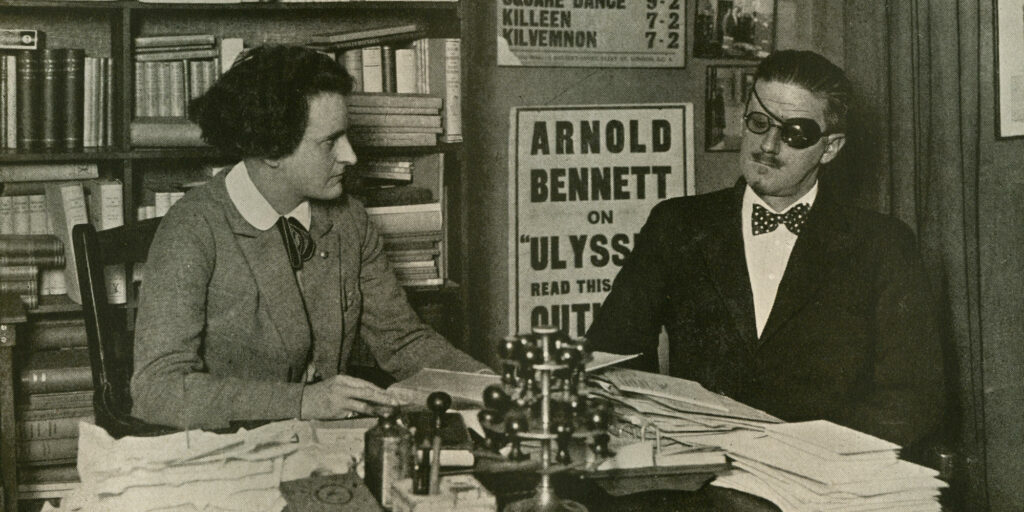 Sylvia Beach, publisher of 'Ulysses' and its author James Joyce in Paris.